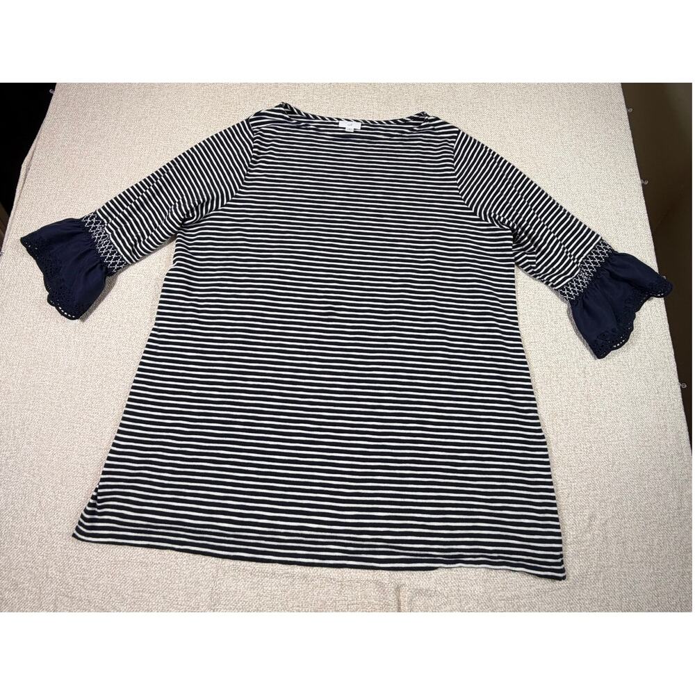 J Jill Women 2X White Blue Striped Tunic Pullover Lightweight Vacation Shirt